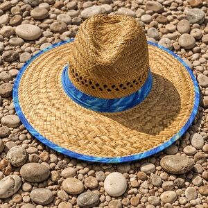 C.C Straw Sun Hat with Blue Trim UPF 50+